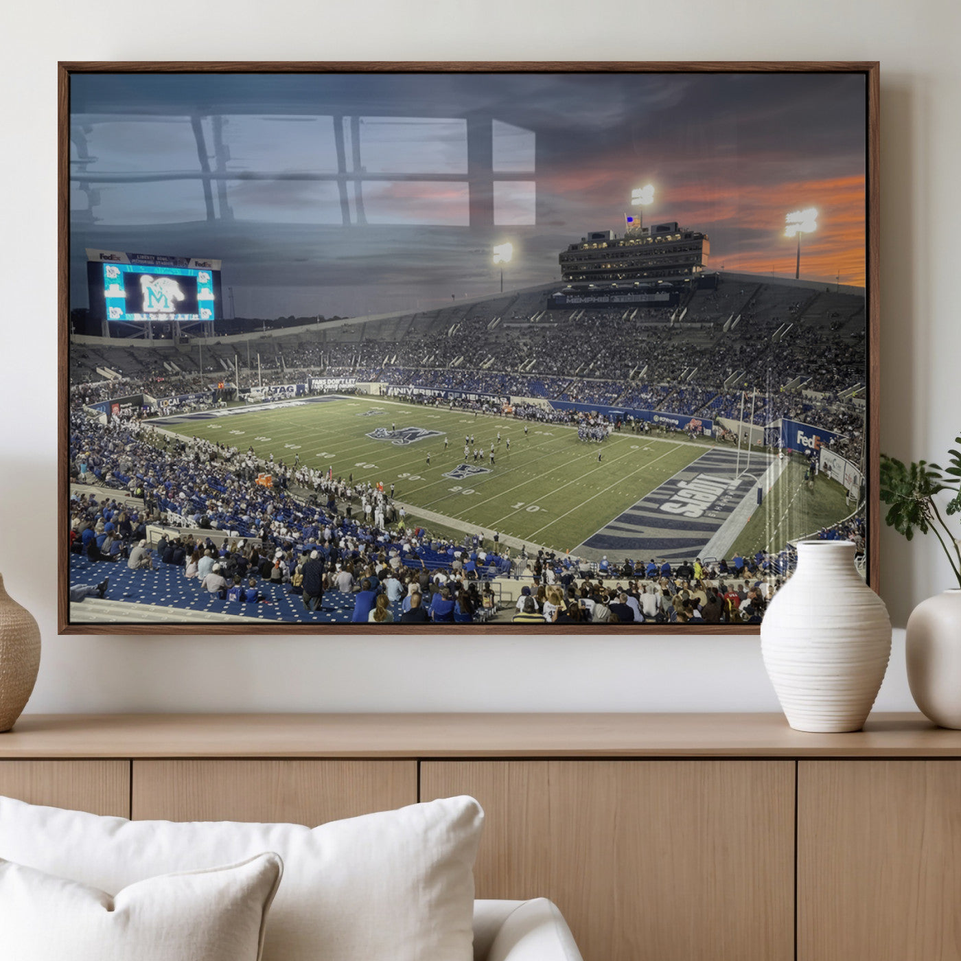 64409-MGV-FP-36X24-3P_Walnut-Memphis Tigers Football Team Print - Memphis Simmons Bank Liberty Stadium Wall Art Canvas Print