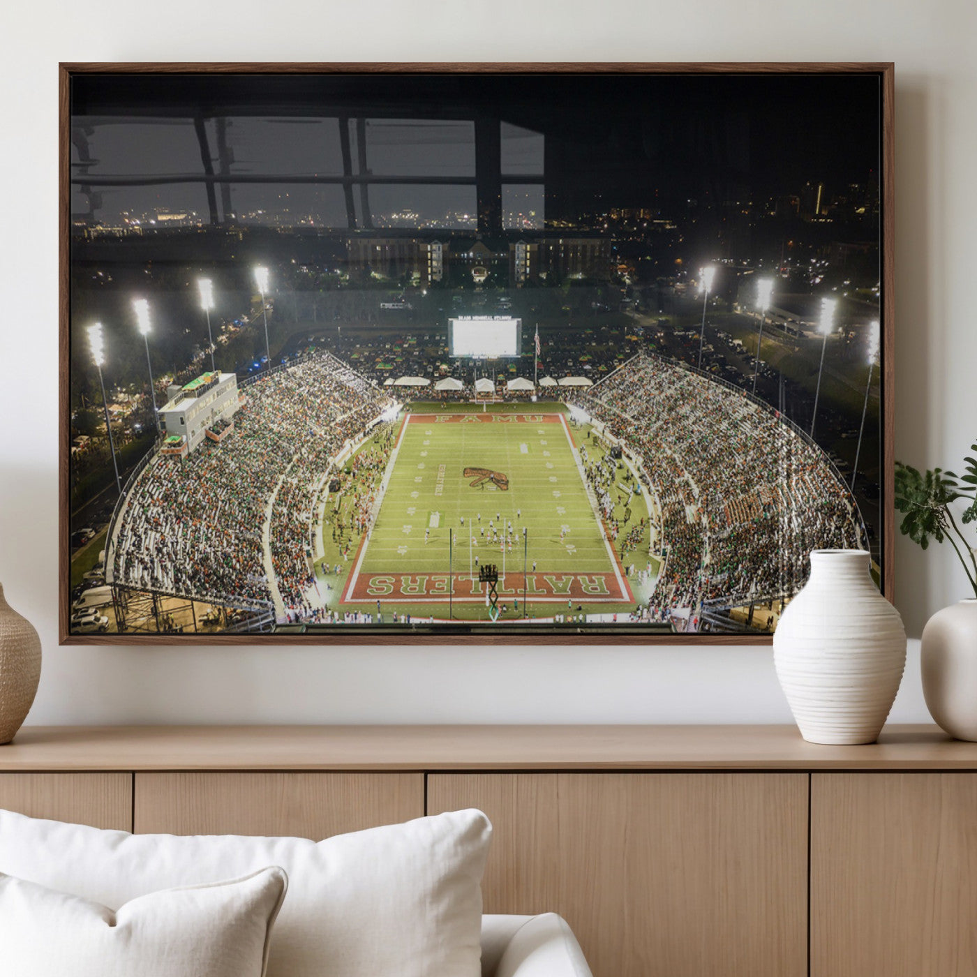 70951-MGV-FP-36X24-3P_Walnut-Florida A&M Rattlers Football Team Print - Tallahassee Bragg Memorial Stadium Wall Art Canvas Print