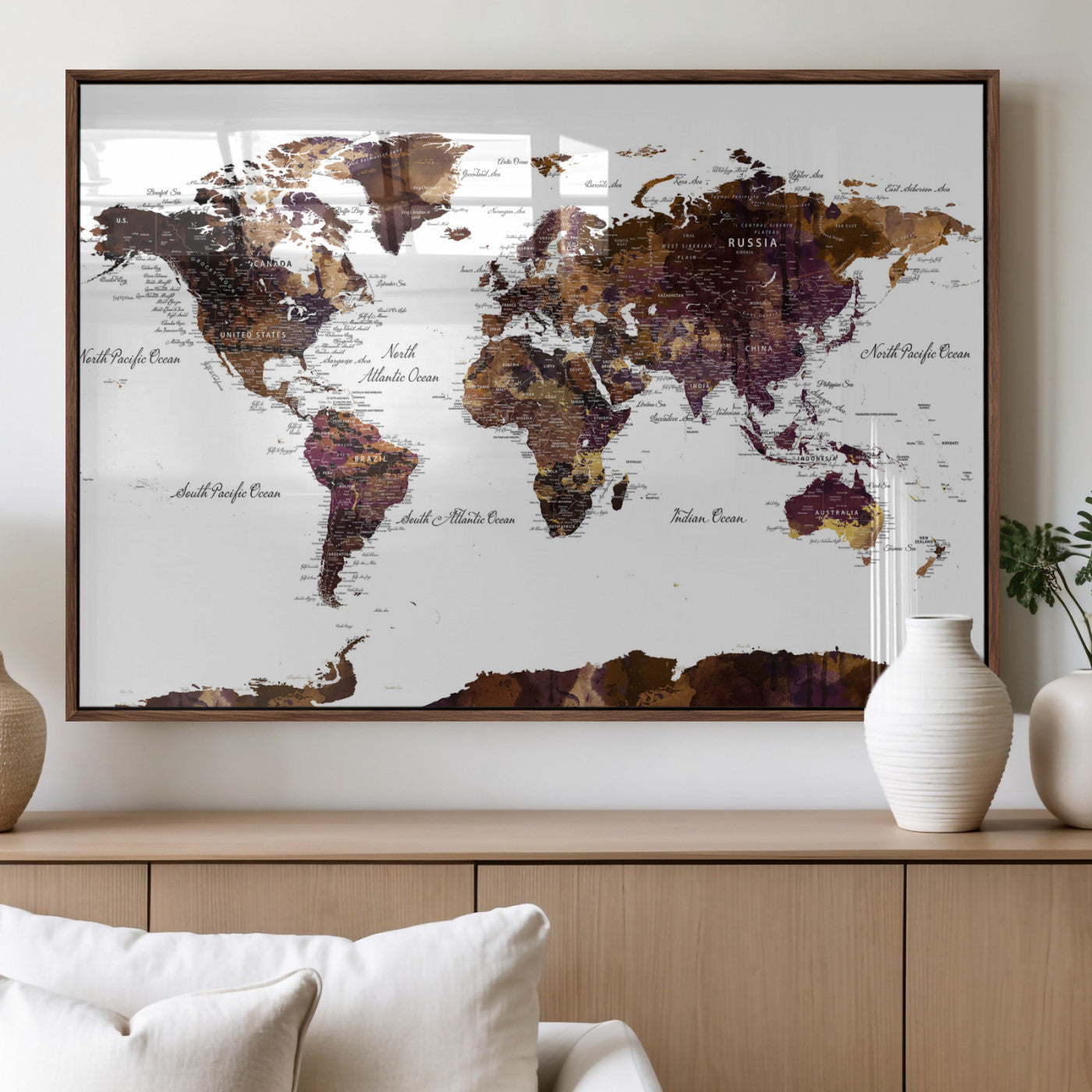 50611-MGV-CV-36X24 - Push Pin World Map Canvas Print – Framed Wall Art for Couples to Track Their Travels – Anniversary