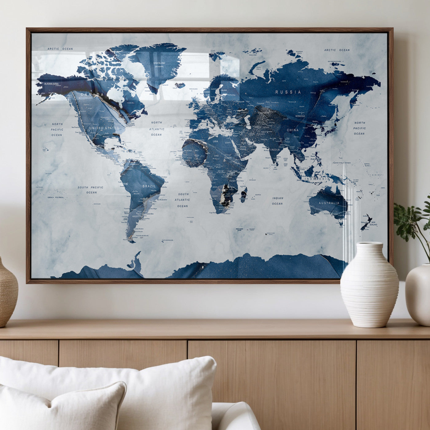 44436-MGV-FP-36X24-3P_Walnut-Push Pin World Map Canvas Print – Travel Tracker Wall Art for Couples, Perfect Anniversary Gift for Home or Office Decor