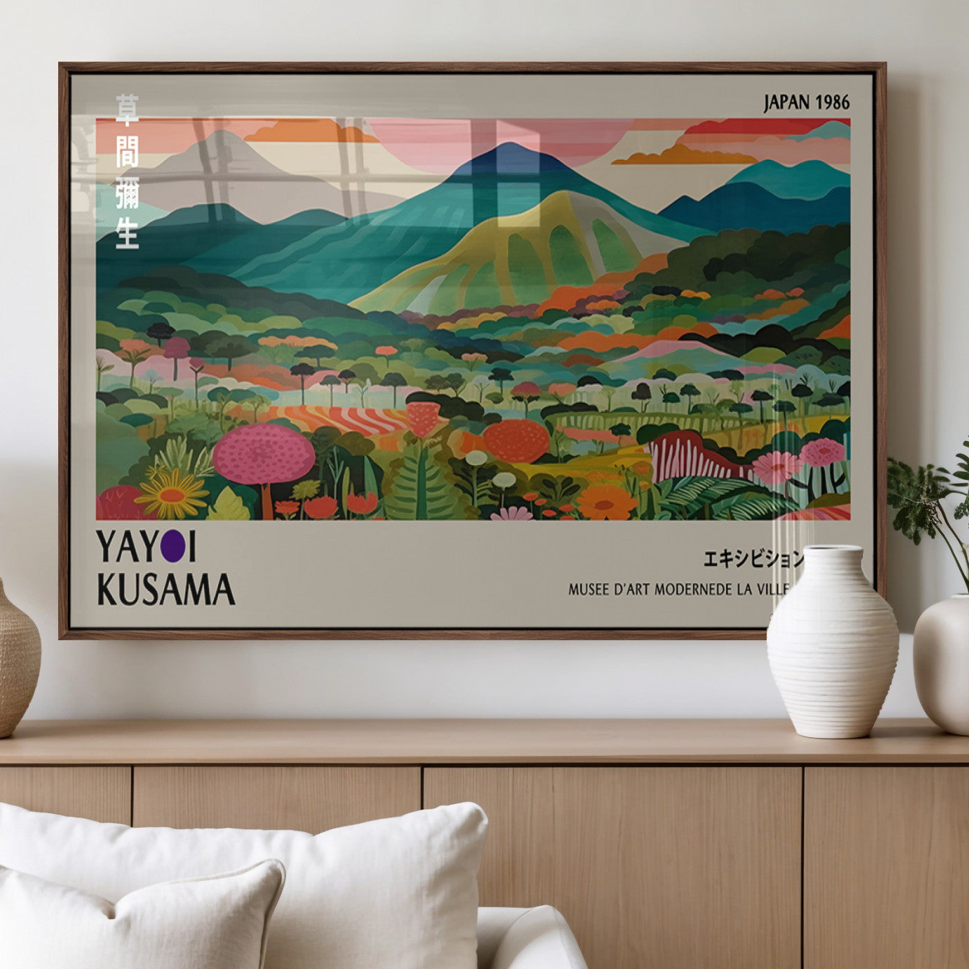 83384-MGV-FP-36X24-3P_Walnut-Yayoi Kusama Japan 1986 Canvas – Wabi Sabi Japanese Vibrant Abstract Wall Art Contemporary Canvas for Home, Office