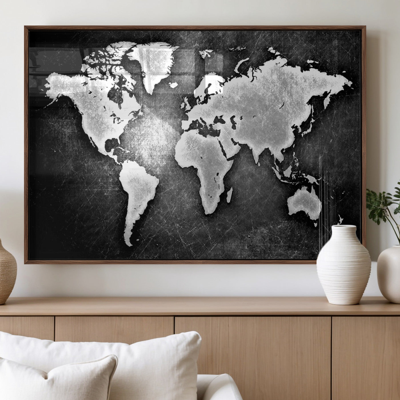 95037-MGV-FP-36X24-3P_Walnut-World Map Wall Art Canvas Print – Framed Wall Art for Anniversary Gift or Home Adventure Decor