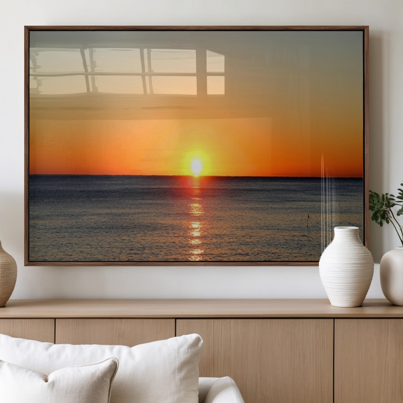 54676-MGV-FP-36X24-3P_Walnut-Golden Horizon Sunset Over Ocean Wall Art Canvas Print – Tropical Beach Canvas Wall Art – Giclee