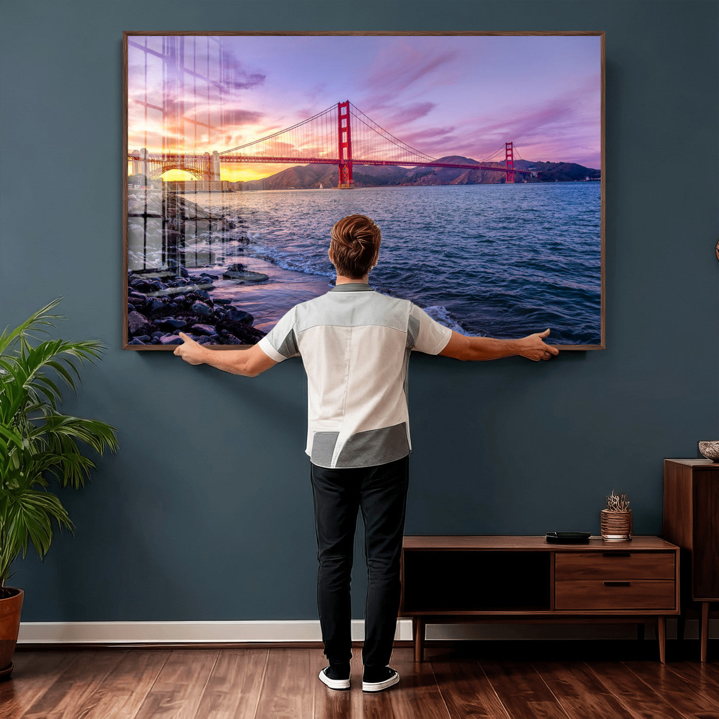 24256-MGV-CV-36X24 - Golden Gate Bridge Wall Art Print, San Francisco Sunset Canvas Wall Art, Cityscape Canvas Print for