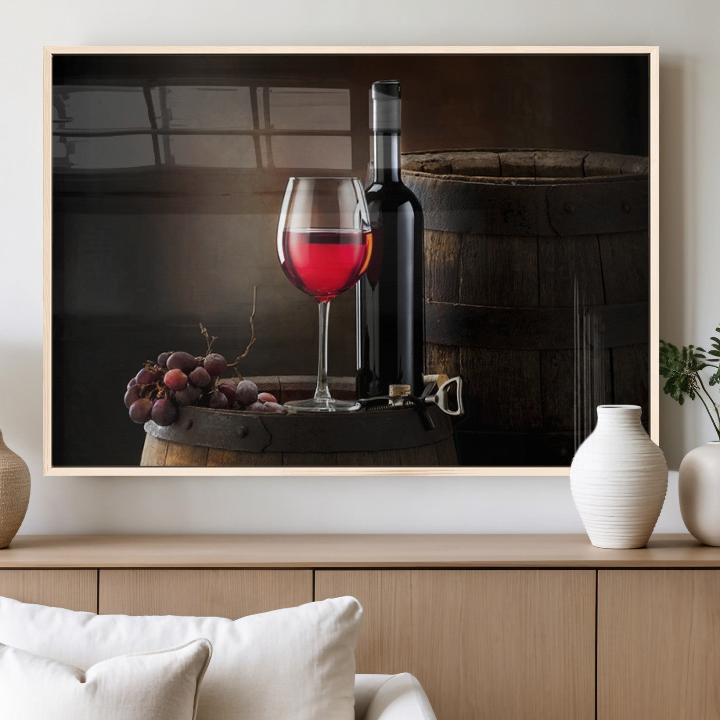 83702-MGV-FP-36X24-3P_Natural-Red Wine and Bottle Canvas Print