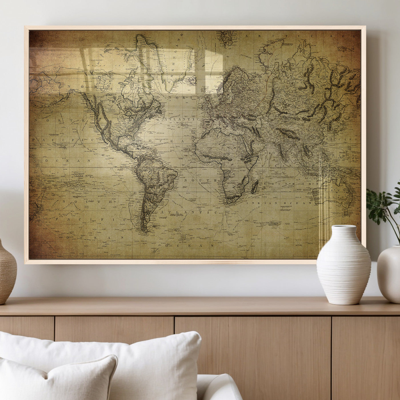55170-MGV-FP-36X24-3P_Natural-Push Pin World Map Canvas Print – Travel Tracker Wall Art for Couples, Perfect Anniversary Gift for Home or Office Decor