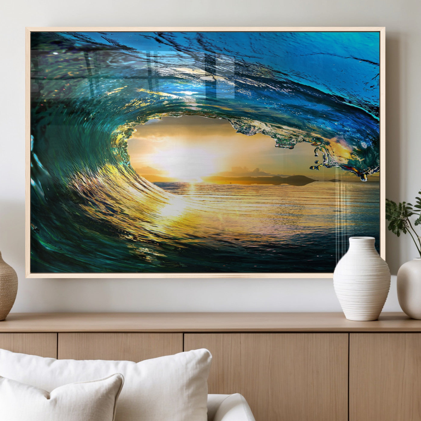 19378-MGV-FP-36X24-3P_Natural-Ocean Wave at Sunset Canvas Art, Large Wall Print of Vibrant Water Waves, Coastal Art for Living