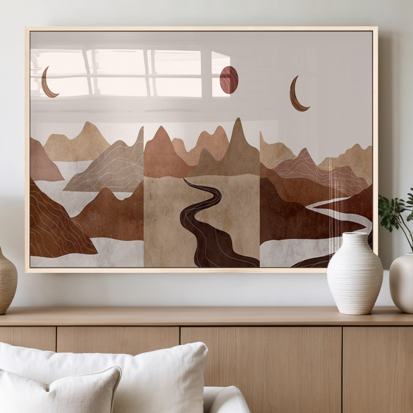 72107-MGV-FP-36X24-3P_Natural-Boho Wall Art Canvas Print Set Mid-Century Prints Bohemian Wall Artwork Prints Boho Neutral