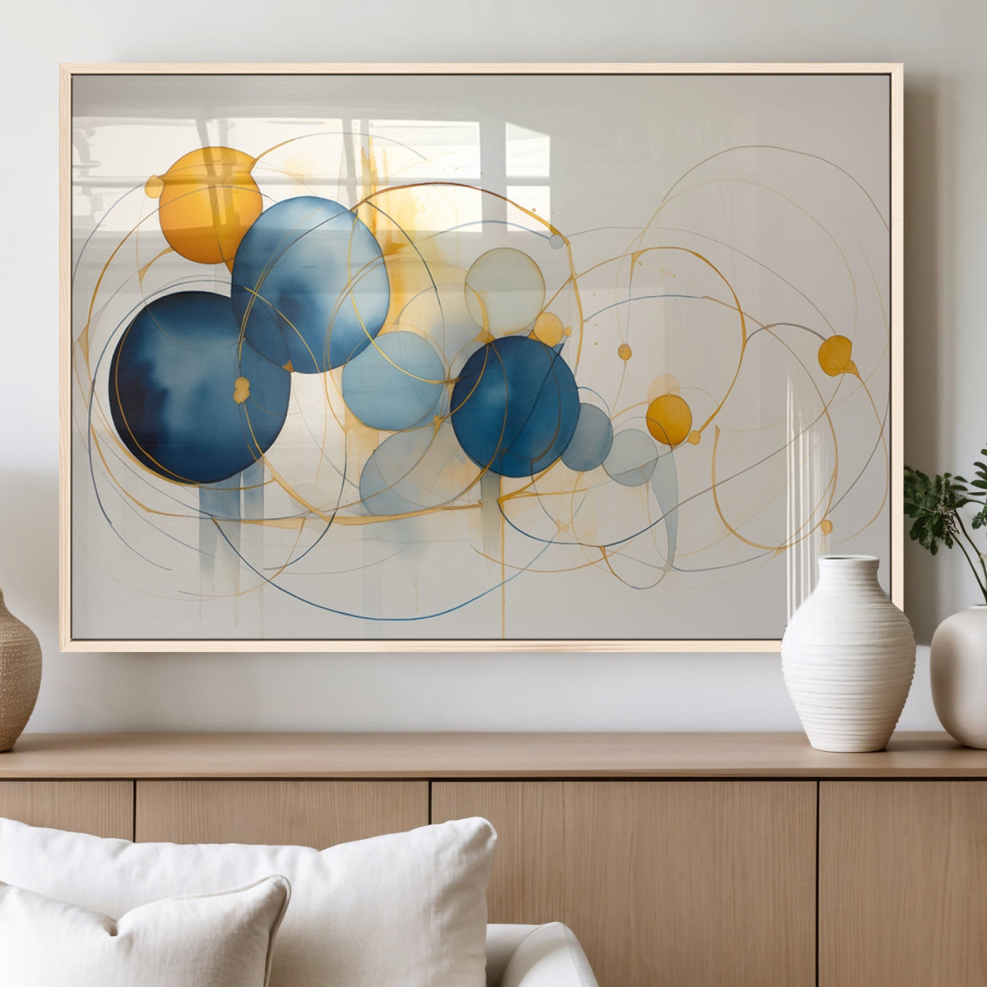 36188-MGV-FP-36X24-3P_Natural-Geometric Blue Orange Abstract Wall Art Canvas, Geometric Blue Orange Canvas Print