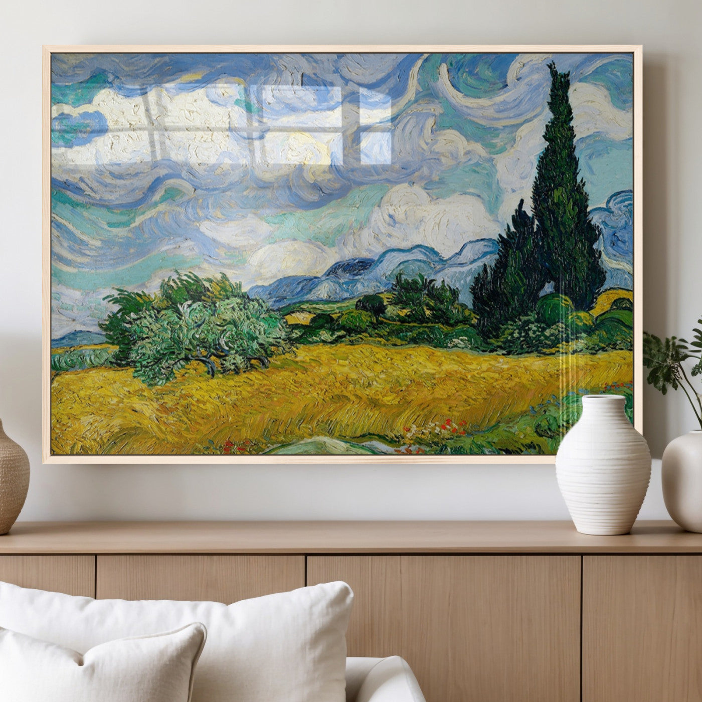 97252-MGV-FP-36X24-3P_Natural-Wheatfield With Cypresses By Van Gogh Painting Wall Art Canvas, Wheatfield With Cypresses Canvas