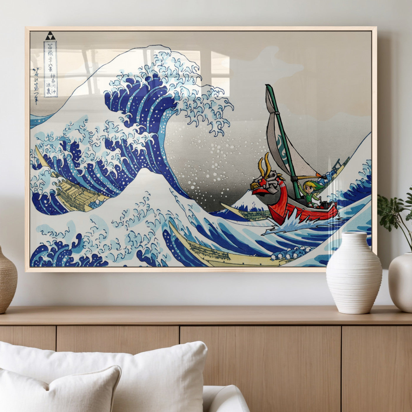 19450-MGV-FP-36X24-3P_Natural-Katsushika Hokusai Kanagawa Giant Wave Wall Art Canvas Print | Iconic Japanese Art for Living Room