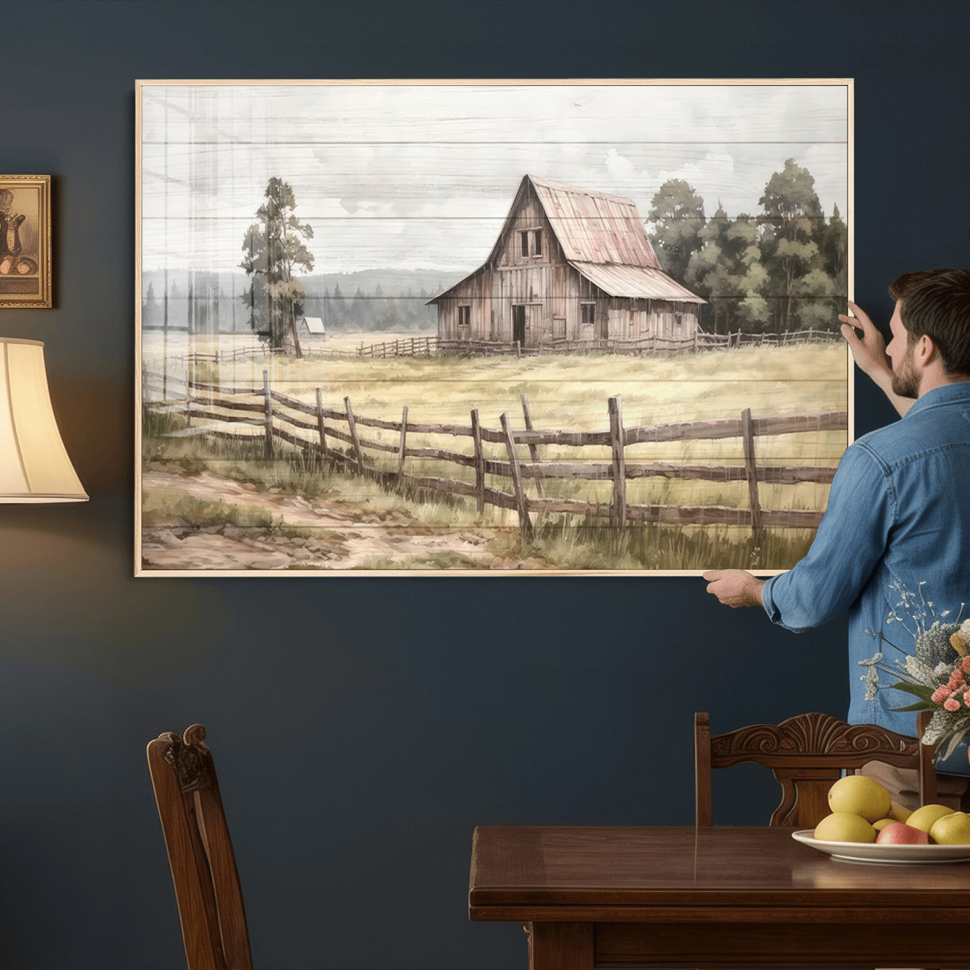 87489-MGV-CV-36X24 - Rustic Farmhouse Barn Wall Art | Framed Gallery Wrap Barn Giclee Canvas Print for Farmhouse Decor
