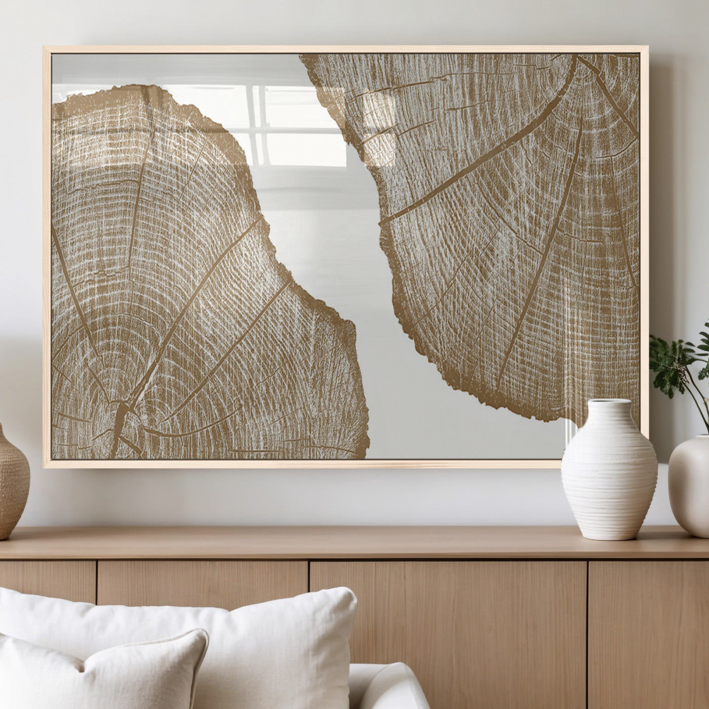 99692-MGV-FP-36X24-3P_Natural-Rustic Brown Tree Ring Wall Art Canvas Print – Framed and Ready to Hang – Elegant Nature-Inspired