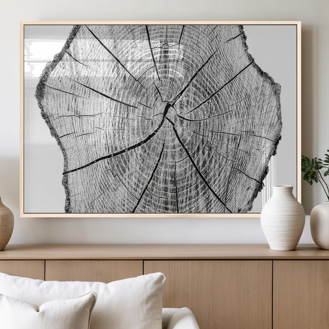 98709-MGV-FP-36X24-3P_Natural-Rustic Tree Ring Wall Art Canvas Print – Framed and Ready to Hang – Perfect for Nature-Inspired and