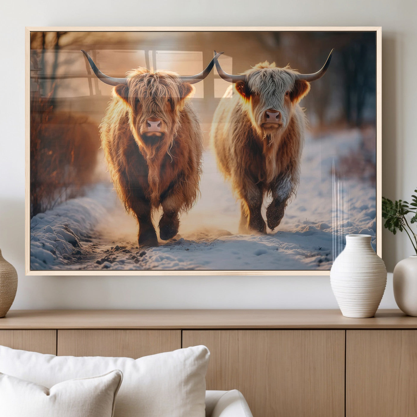 94810-MGV-FP-36X24-3P_Natural-Scottish Highland Cow Horn Farm Wall Art Canvas Print