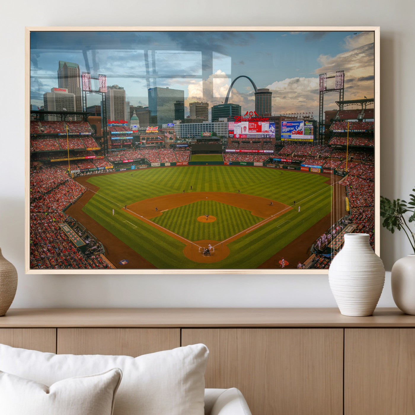 91908-MGV-FP-36X24-3P_Natural-Busch Stadium Wall Art Print | St. Louis Cardinals Baseball Stadium Canvas Print | Framed Sports