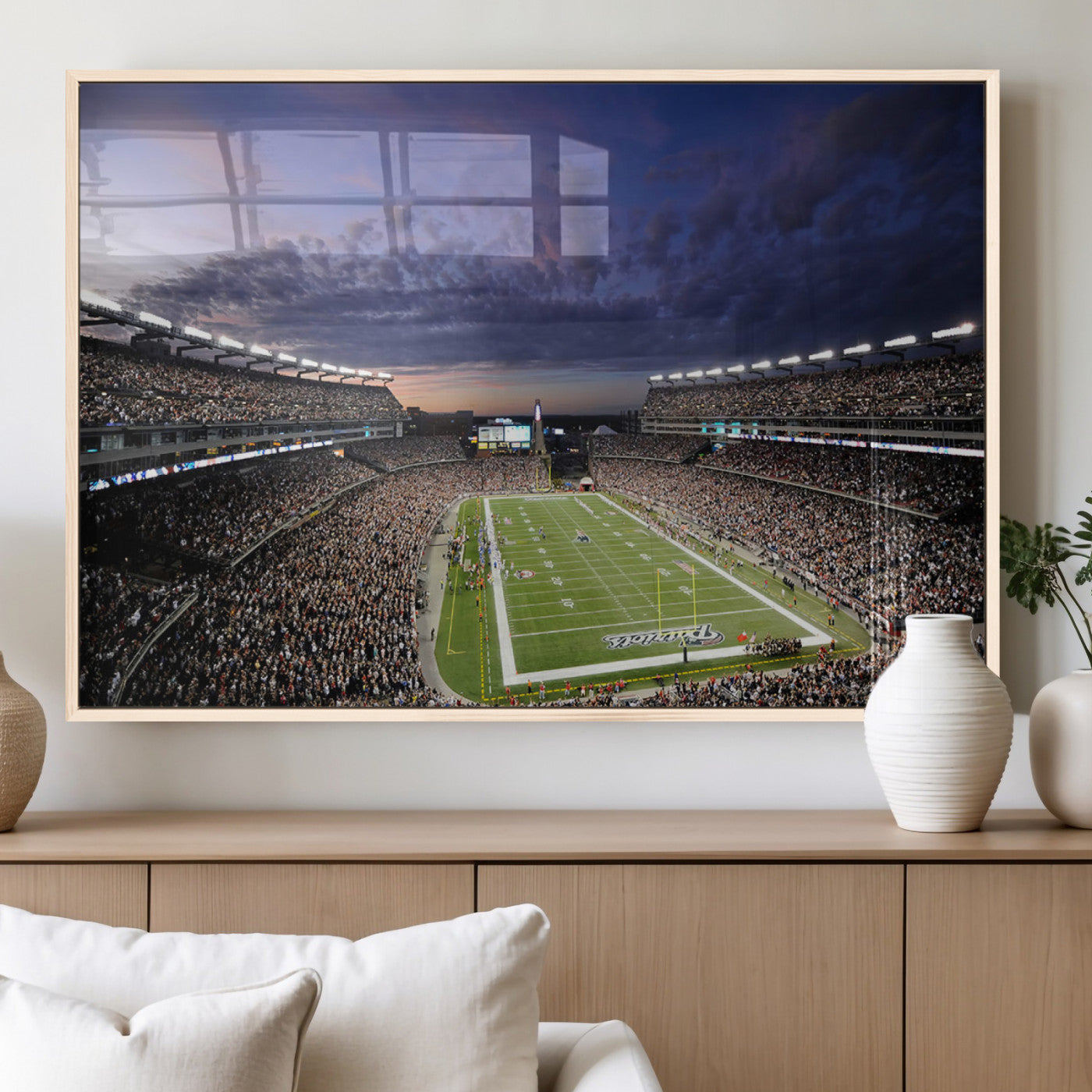 52712-MGV-FP-36X24-3P_Natural-New England Patriots Football Team Print - Foxborough Gillette Stadium Wall Art Canvas Print