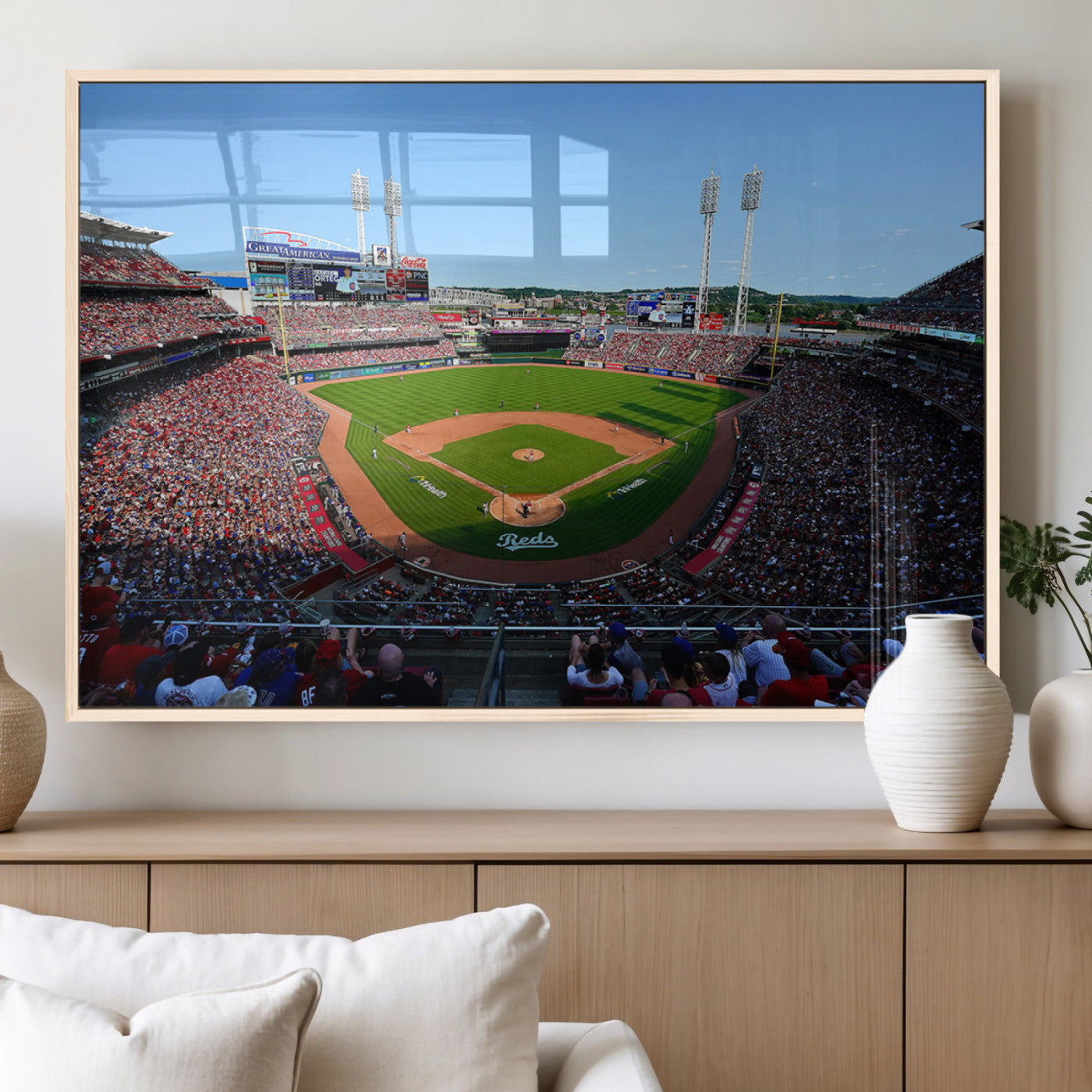 90998-MGV-FP-36X24-3P_Natural-Cincinnati Reds Baseball Canvas Print - Great American Ball Park Stadium Wall Art Canvas Print