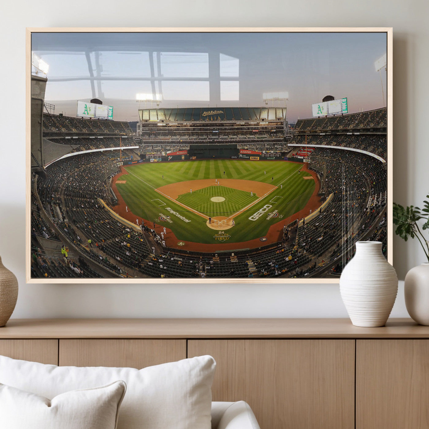 45272-MGV-FP-36X24-3P_Natural-Oakland Athletics Baseball Team Print - RingCentral Coliseum Stadium Wall Art Canvas Print