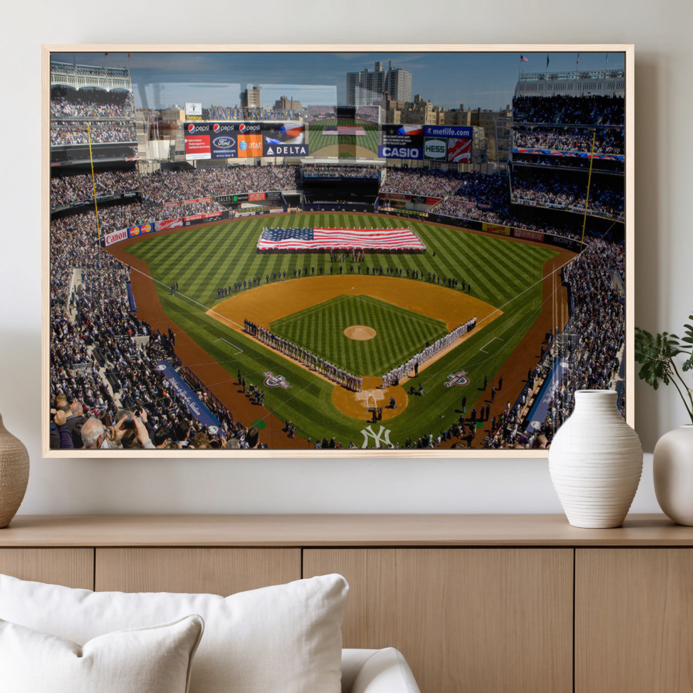 20879-MGV-FP-36X24-3P_Natural-Yankee Stadium New York Wall Art Print | 3-Panel Canvas Print of Yankees Baseball Stadium | Large