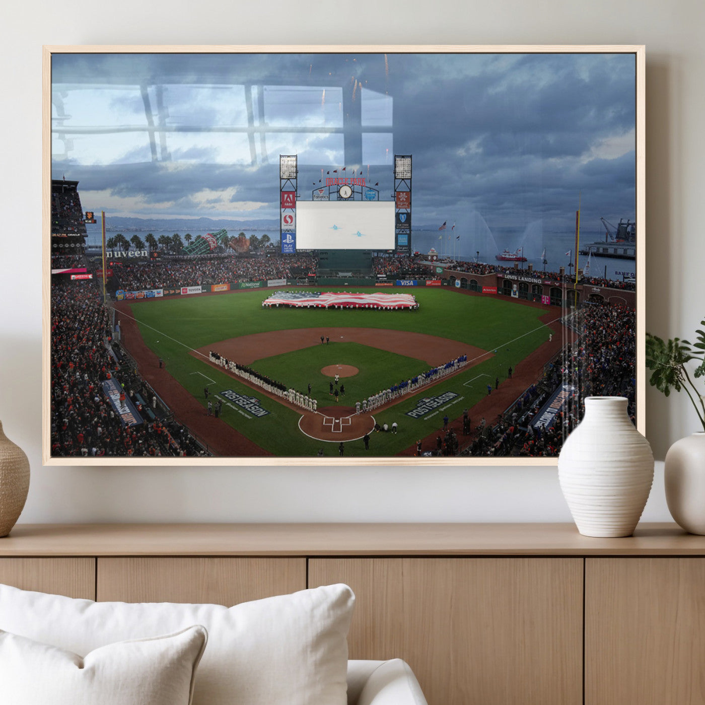 44631-MGV-FP-36X24-3P_Natural-Oracle Park San Francisco Giants Wall Art | Oracle Park Stadium Canvas Print| Large Framed Baseball