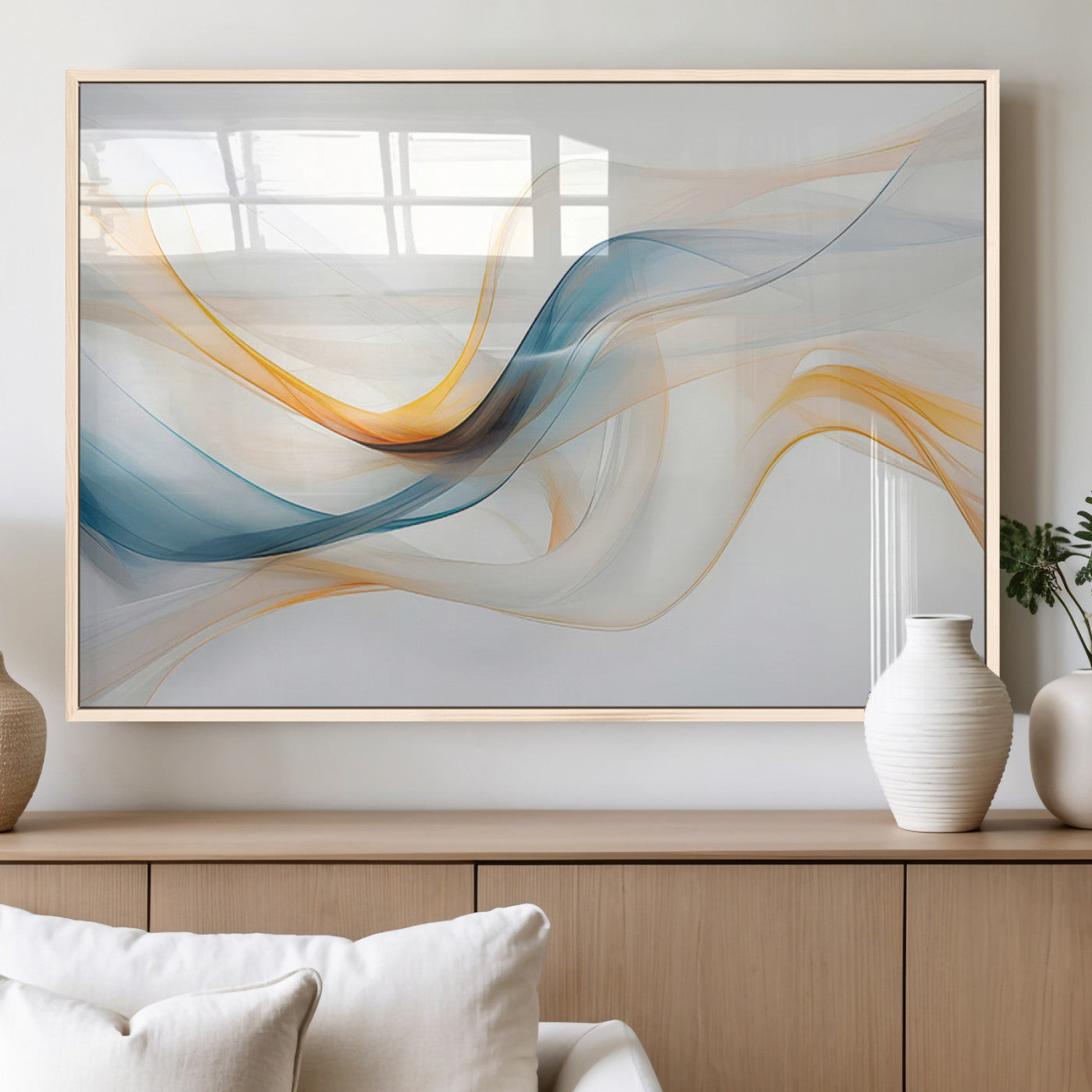 60881-MGV-FP-36X24-3P_Natural-Decorative Turquoise Abstract Wave Wall Art Canvas Print
