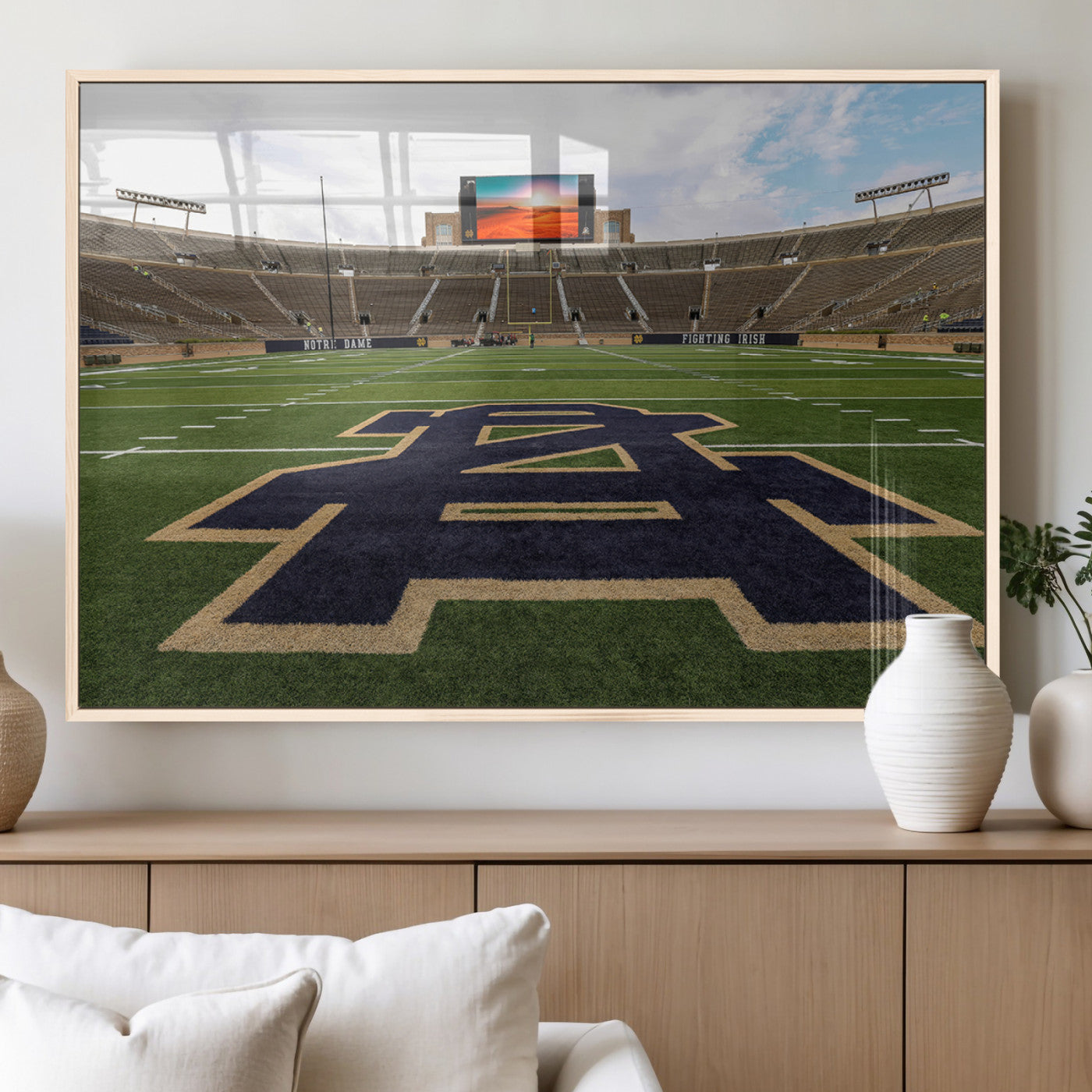 52835-MGV-FP-36X24-3P_Natural-Football Stadium Wall Art – Framed Sports Field Canvas Artwork, Athletic Arena Design, Modern Game Decor for Home, Office