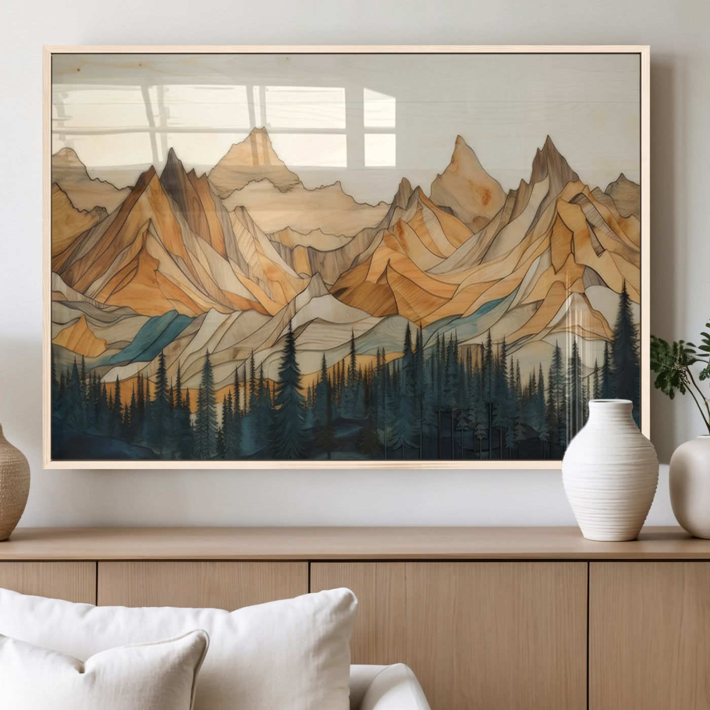 31576-MGV-FP-36X24-3P_Natural-Rustic Wood Mountain Wall Art Print | Triptych Giclee Print Featuring Handcrafted Forest and