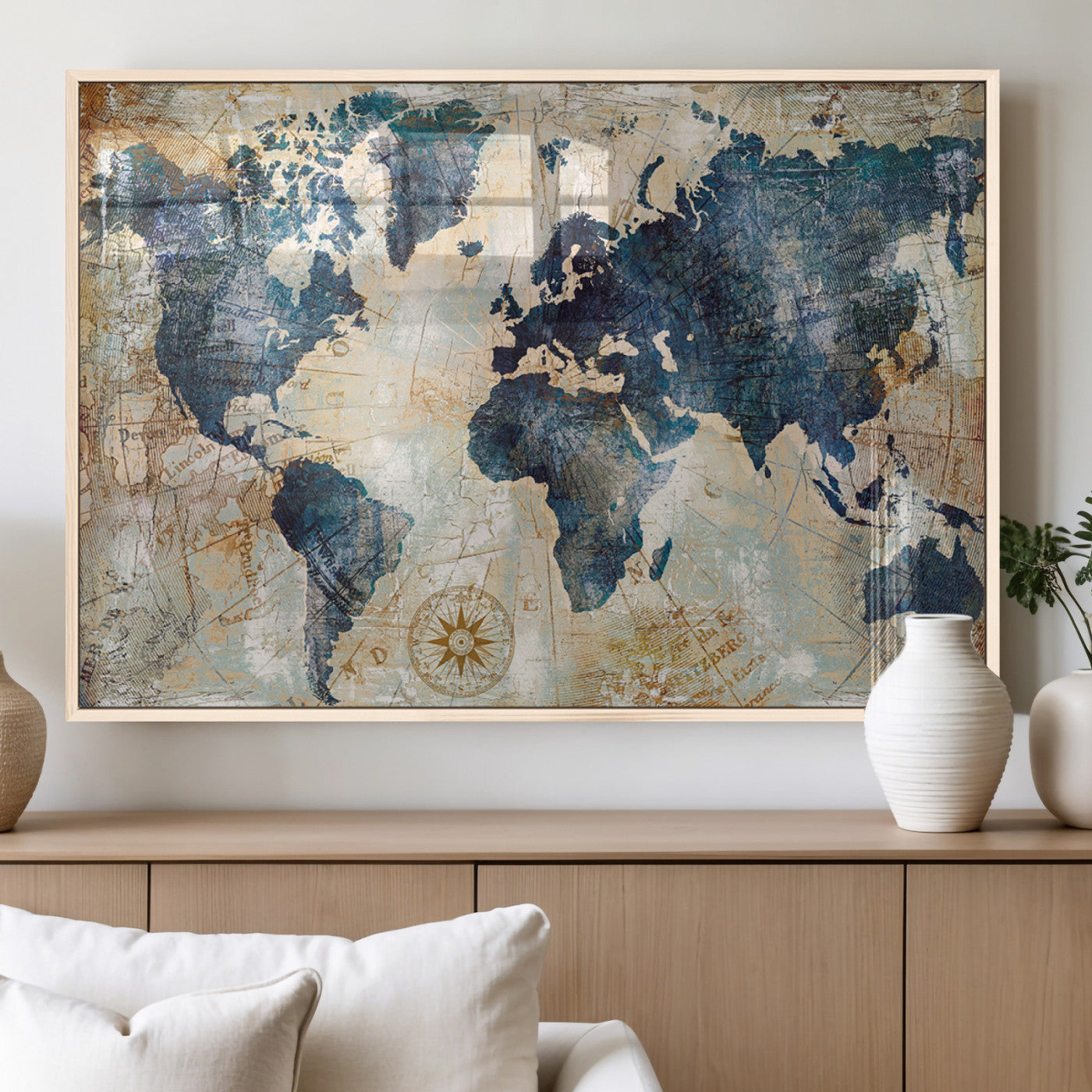 84561-MGV-FP-36X24-3P_Natural-Push Pin World Map Canvas Print – Framed Wall Art for Couples, Travel Tracker Map, Anniversary Gift for Home Decor