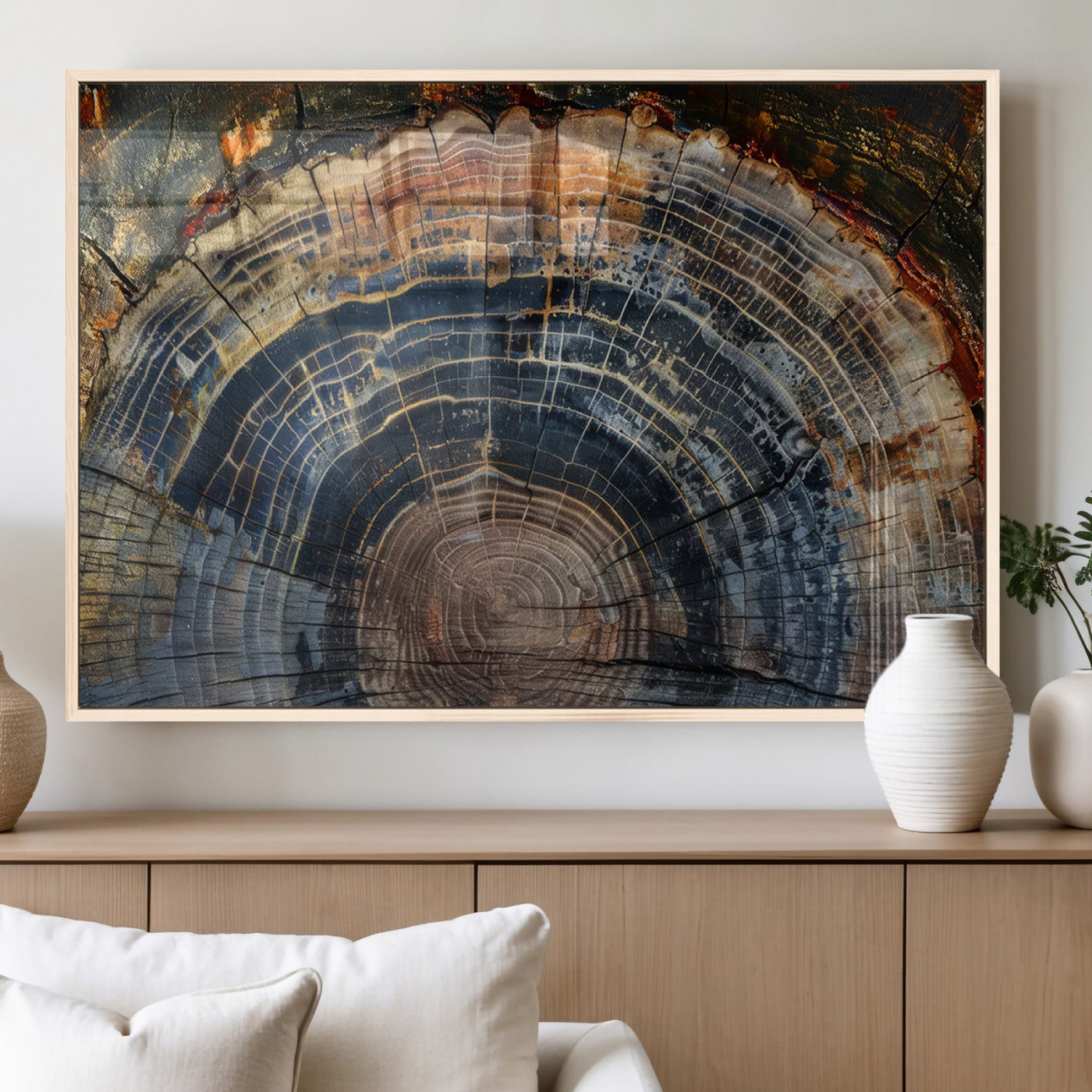 16193-MGV-FP-36X24-3P_Natural-Framed Tree Ring Wall Art - Abstract Colorful Tree Ring Wall Decor, Minimalist Home Canvas Art,