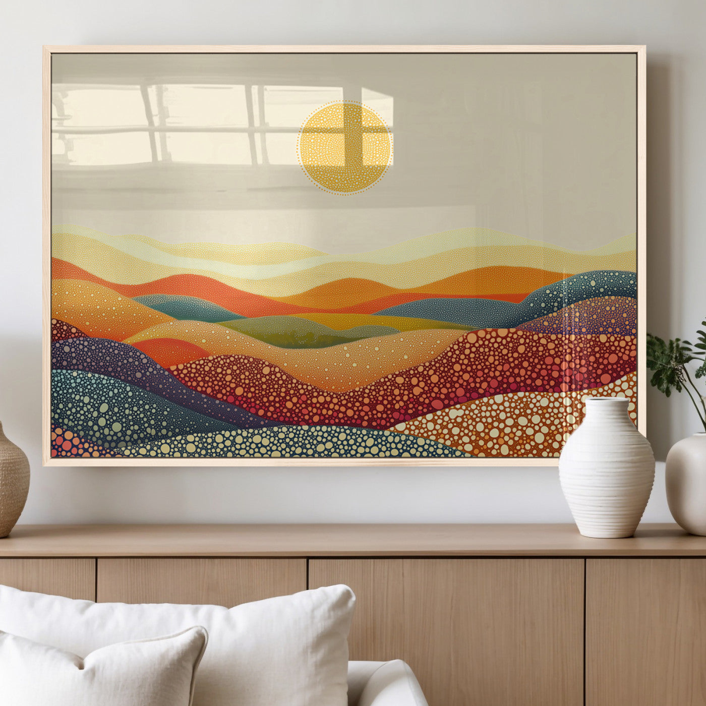 74226-MGV-FP-36X24-3P_Natural-YAYOI KUSAMA Colorful Dot Art Landscape Canvas - Framed Abstract Pointillism Inspired by Nature with