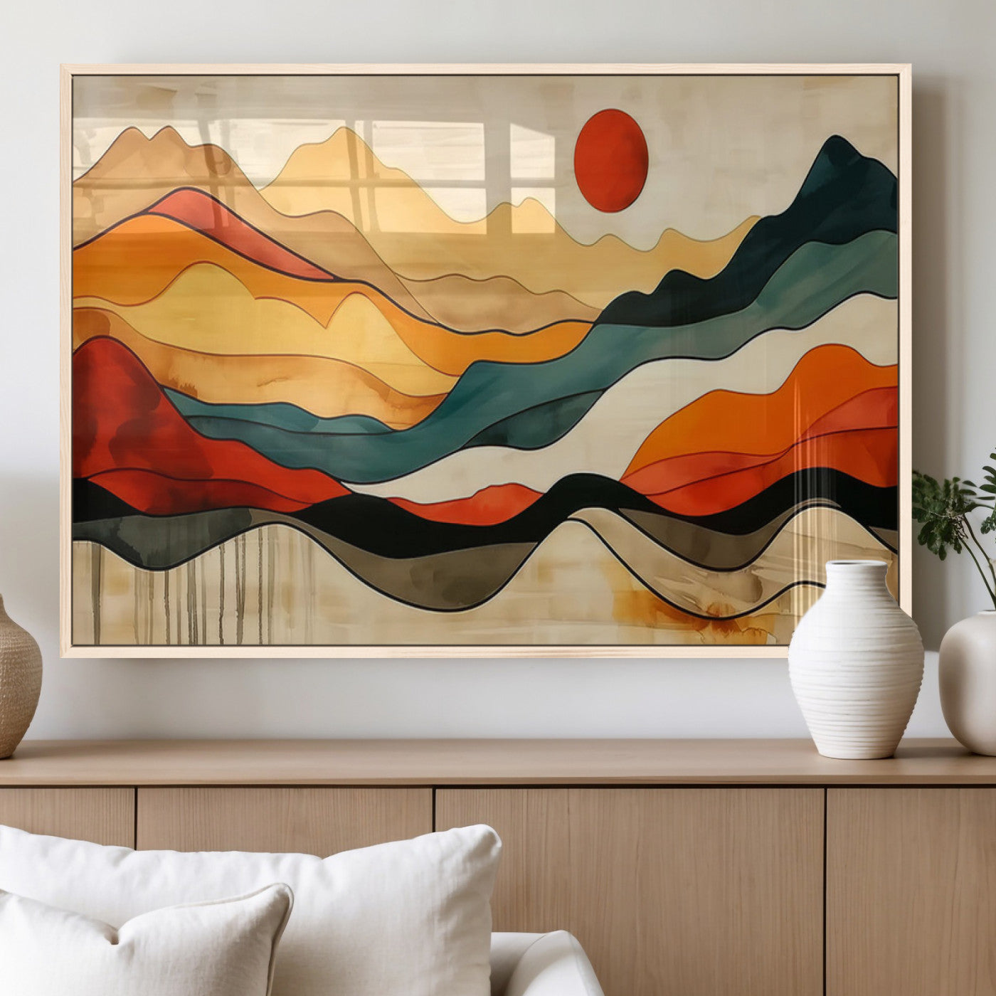 23241-MGV-FP-36X24-3P_Natural-Mid Century Wall Art Print - Abstract Woodland Print - Modern Art Panoramic Mountain Wall Art