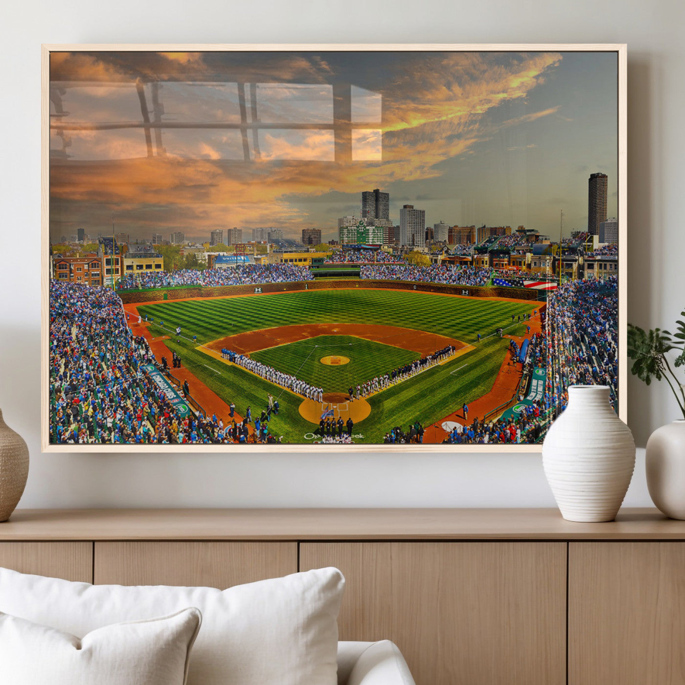 45635-MGV-FP-36X24-3P_Natural-Chicago Wrigley Field Canvas Wall Art - Iconic Baseball Stadium Art Print - Wrigley Field Chicago