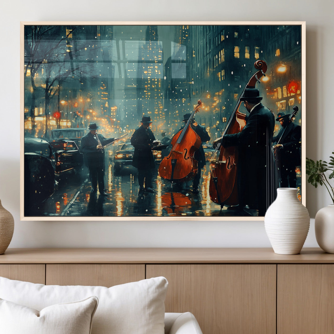 53391-MGV-FP-36X24-3P_Natural-African American Jazz Art Print - Framed Abstract Music Canvas - Colorful Instrument Poster for