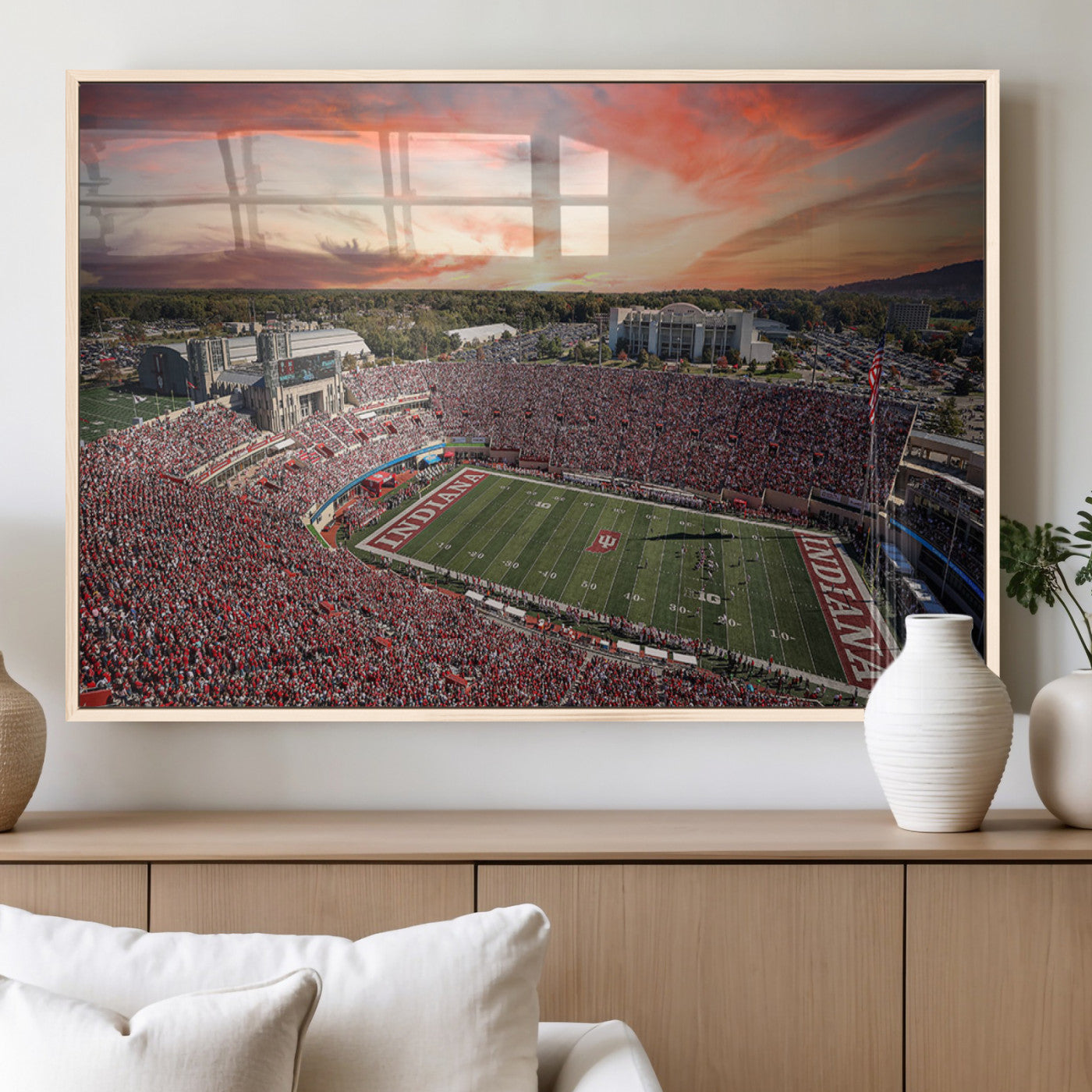 51135-MGV-FP-36X24-3P_Natural-Indiana Memorial Stadium Wall Art Canvas Print, Framed Studium Canvas Art, Indiana Memorial Stadium