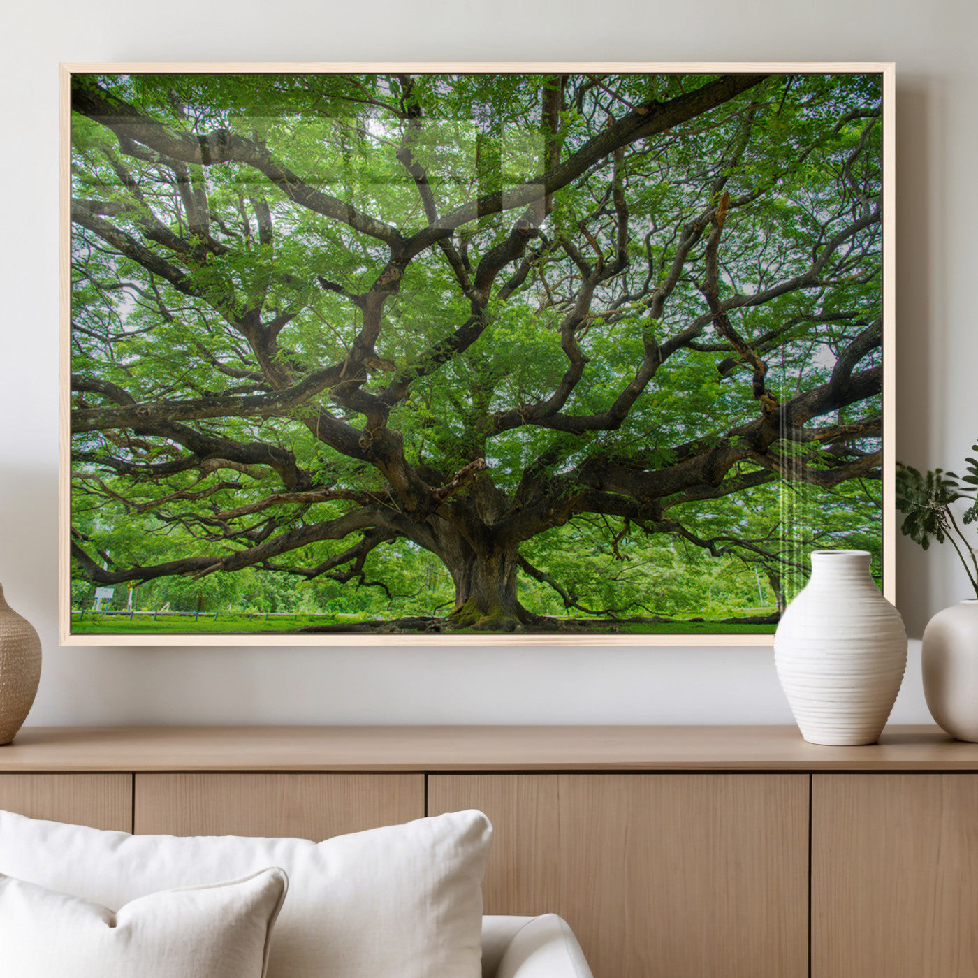 49375306-MGV-FP-36X24-3P_Natural-Ancient Tree Wall Art Canvas Print, Framed Sprawling Branches Art Picture Print, Gnarling Tree Perfect Earthy Natural Decor Artwork
