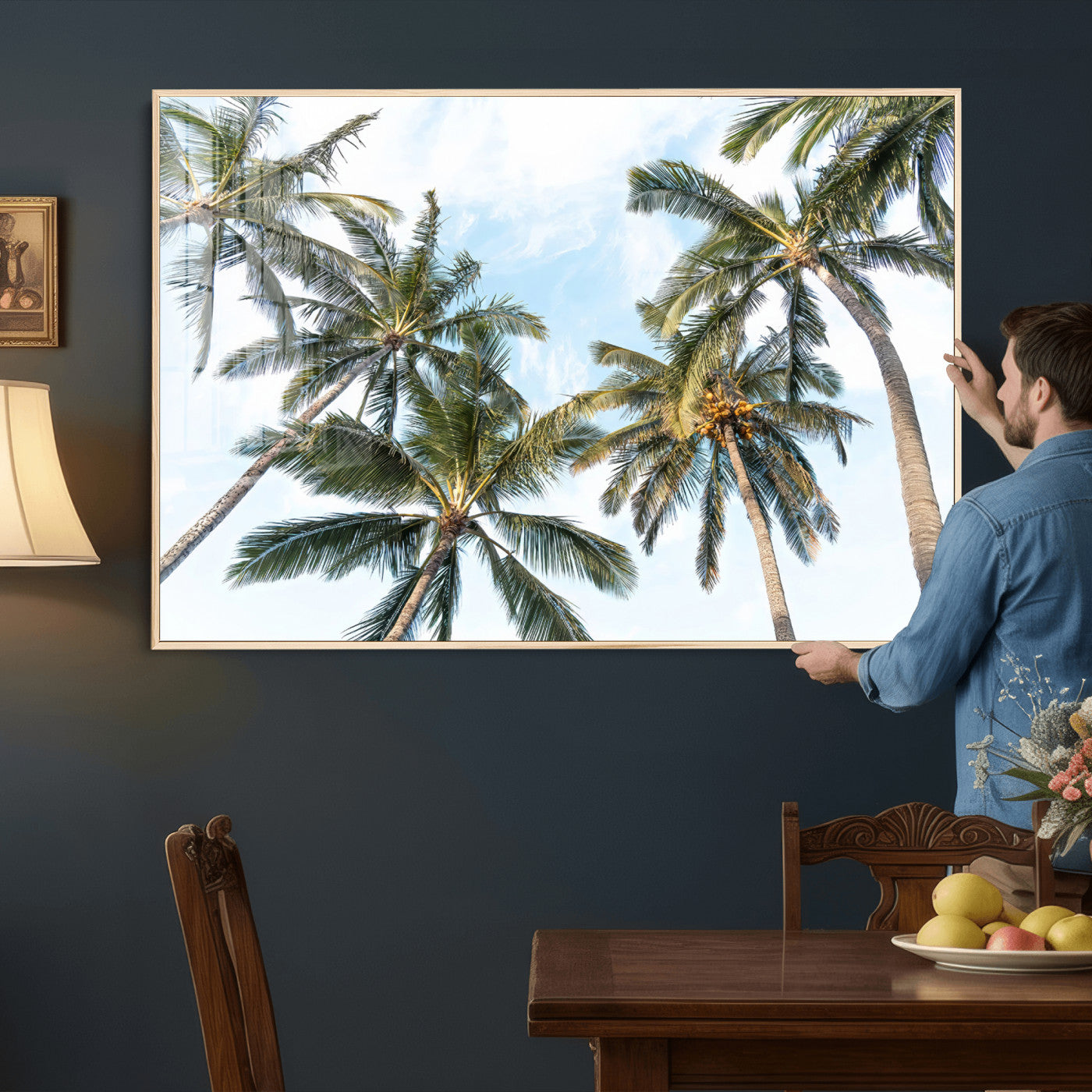 87247012-MGV-CV-36X24 - Tropical Palm Trees Wall Art – Sunlit Leaves & Blue Sky Canvas Print, Island Breeze and Vacation Vibes for Office or Home Decor