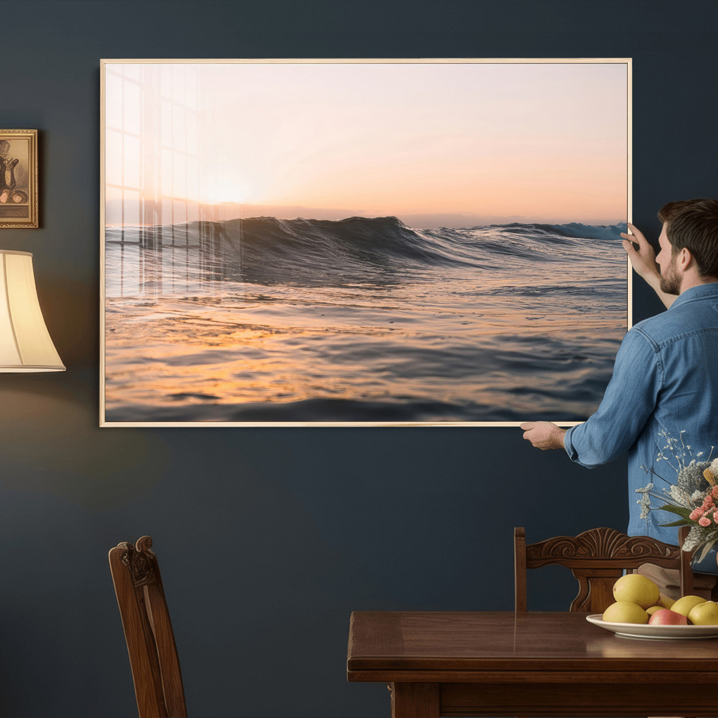 46299358-MGV-CV-36X24 - Golden Sunset Ocean Wall Art – Tranquil Waves & Peaceful Horizon Canvas Print, Soft Light and Evening Glow for Serene Beach, Home or Nature Decor