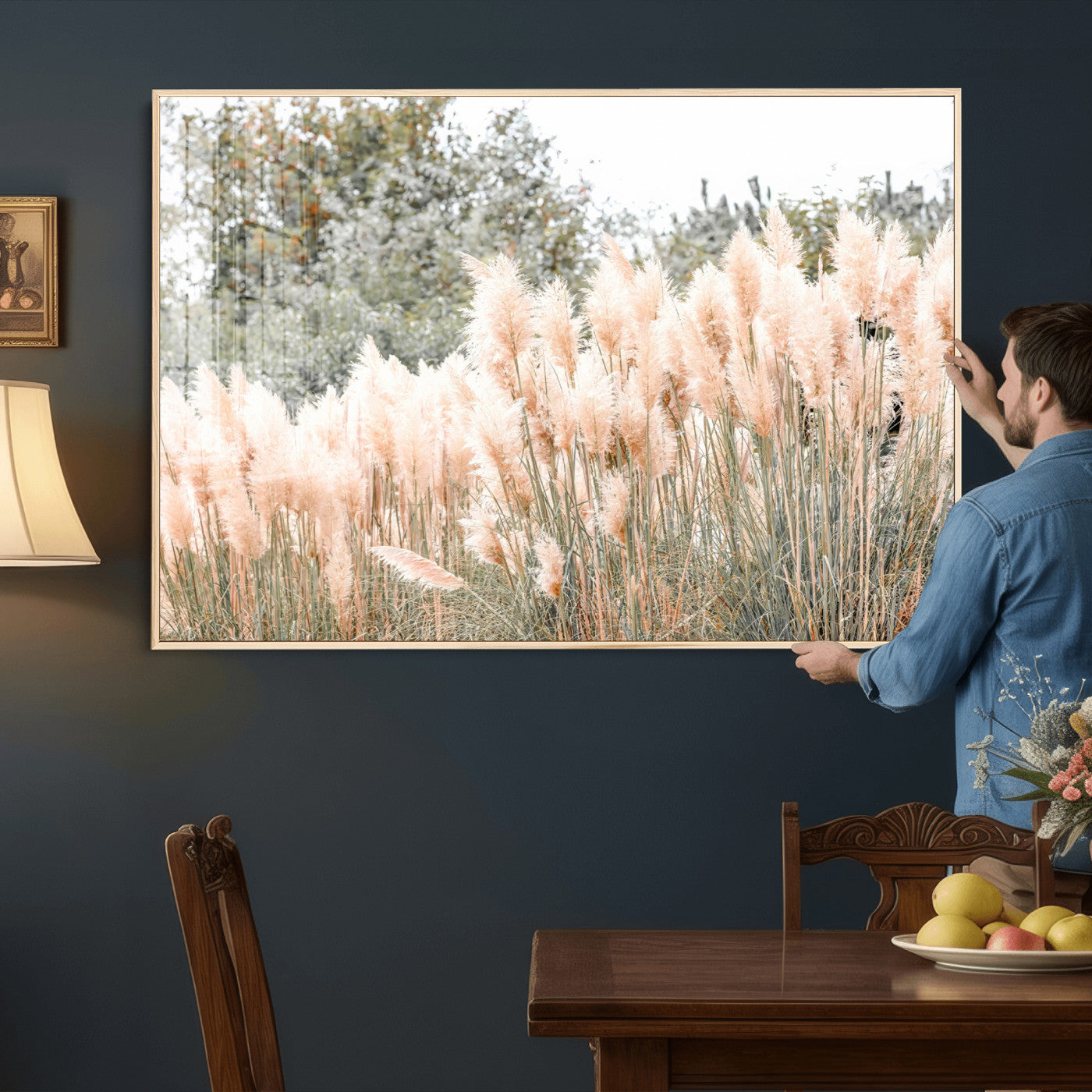 21826392-MGV-CV-36X24 - Pampas Grass Wall Art – Soft Blush Hues and Natural Texture Canvas Print, Serene Outdoors & Botanical Charm for Living Room or Nature Decor