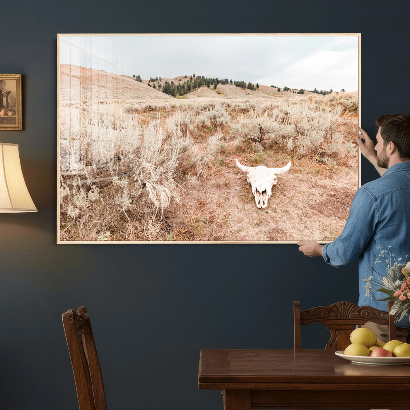 97234735-MGV-CV-36X24 - Desert Skull Wall Art – Arid Landscape & Sagebrush Canvas Print, Rustic Nature and Earth Tones for Living Room or Minimalist Decor