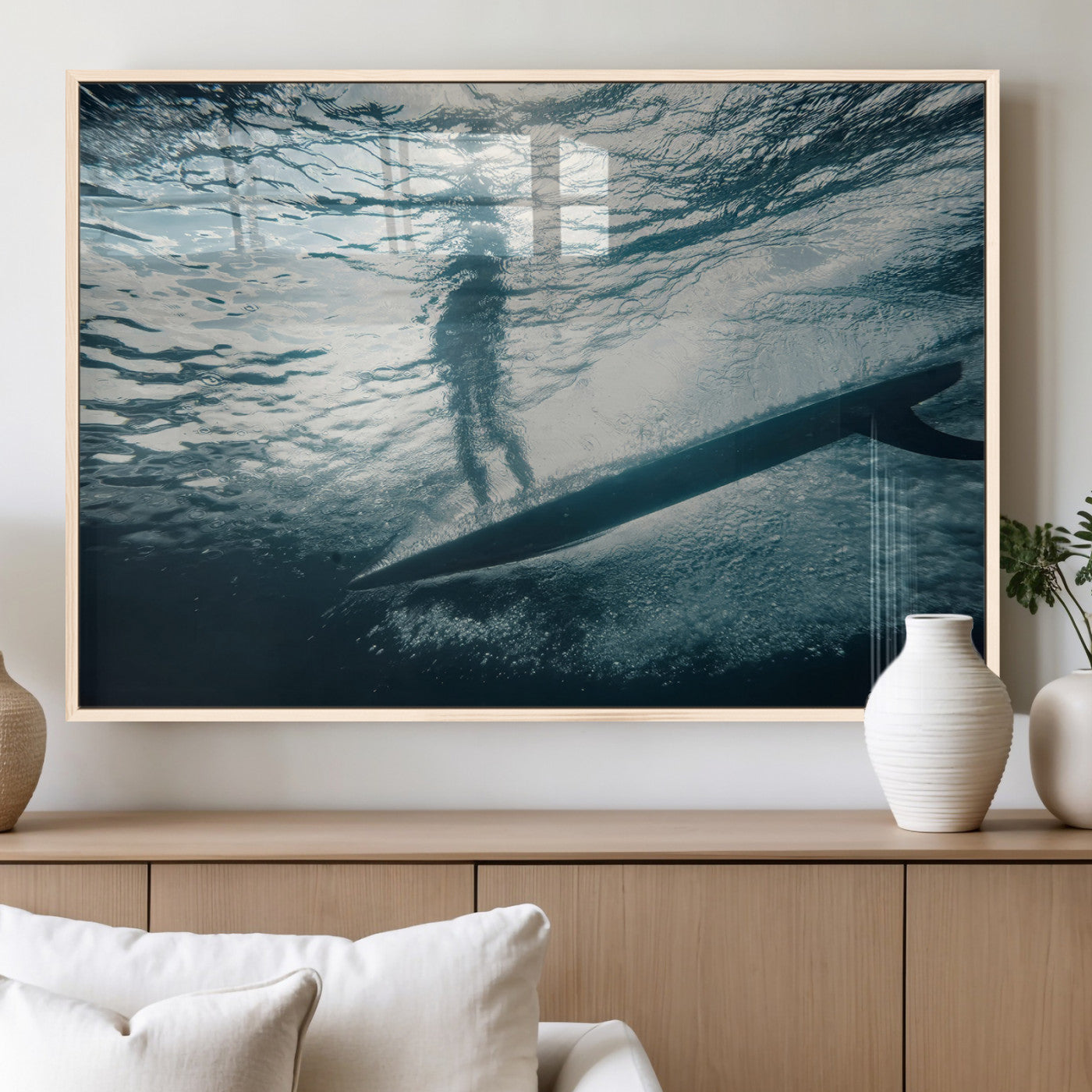 MGV-FP-36X24-3P - Submerged Surf Wall Art Canvas Print, Framed Underwater Perspective Art Picture Print, Ocean Surf Perfect Coastal Adventure Decor Artwork