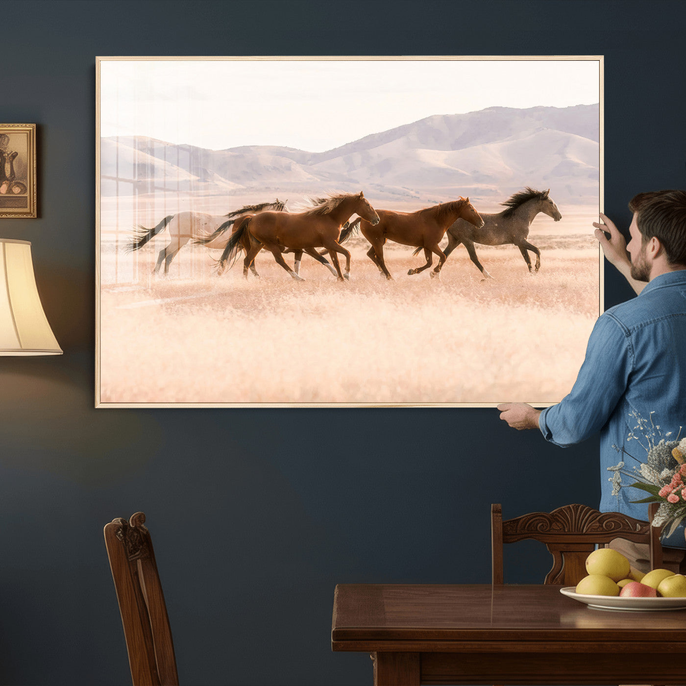 HORSESH-MGV-CV-36X24 - Wild Horses Wall Art – Running Freedom Canvas Print, Graceful Movement, Outdoor Landscape, Nature’s Power and Spirit, Home or Office Decor