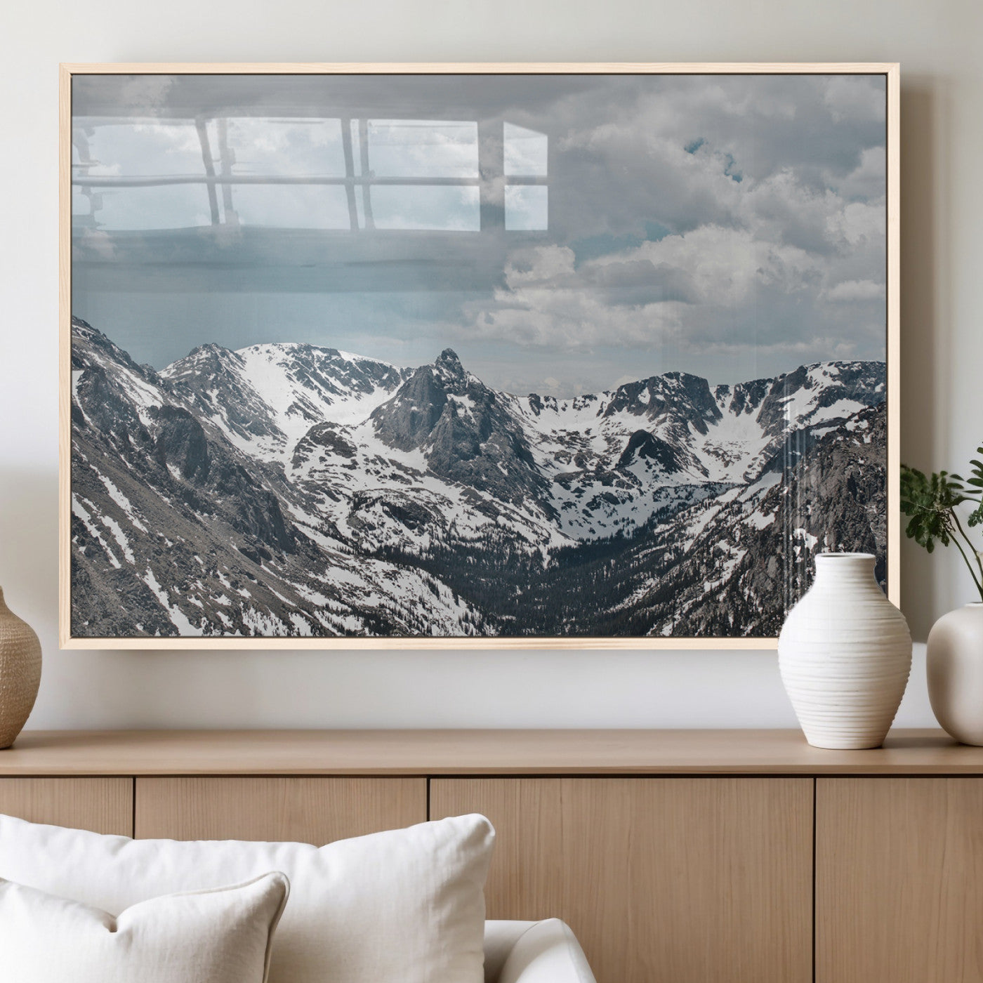 94074619-MGV-FP-36X24-3P_Natural-Snowy Peaks Wall Art Canvas Print – Alpine Wilderness Mountain Escape Winter Serenity Artwork for Home, Office