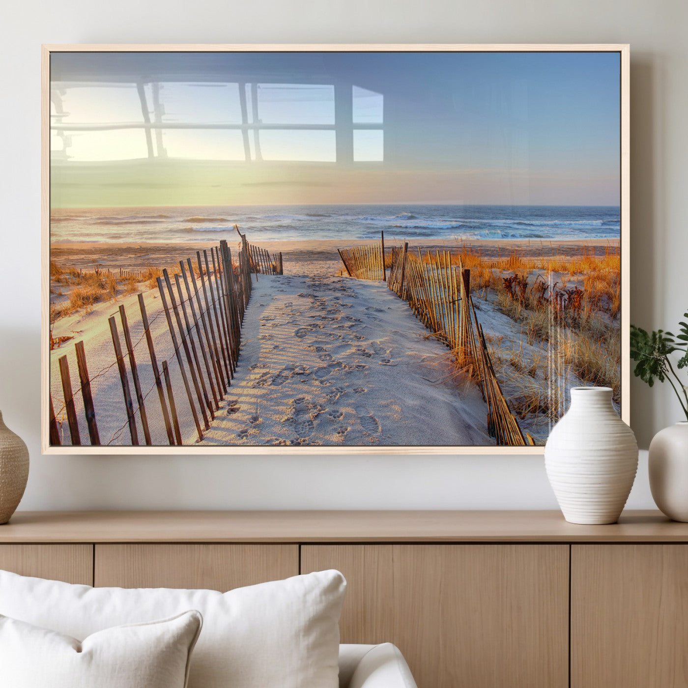 73351887-MGV-FP-36X24-3P_Natural-Ocean Sunset Wall Art Canvas Print – Nautical Beach Photography Summer Coastal Serenity Artwork for Home, Office