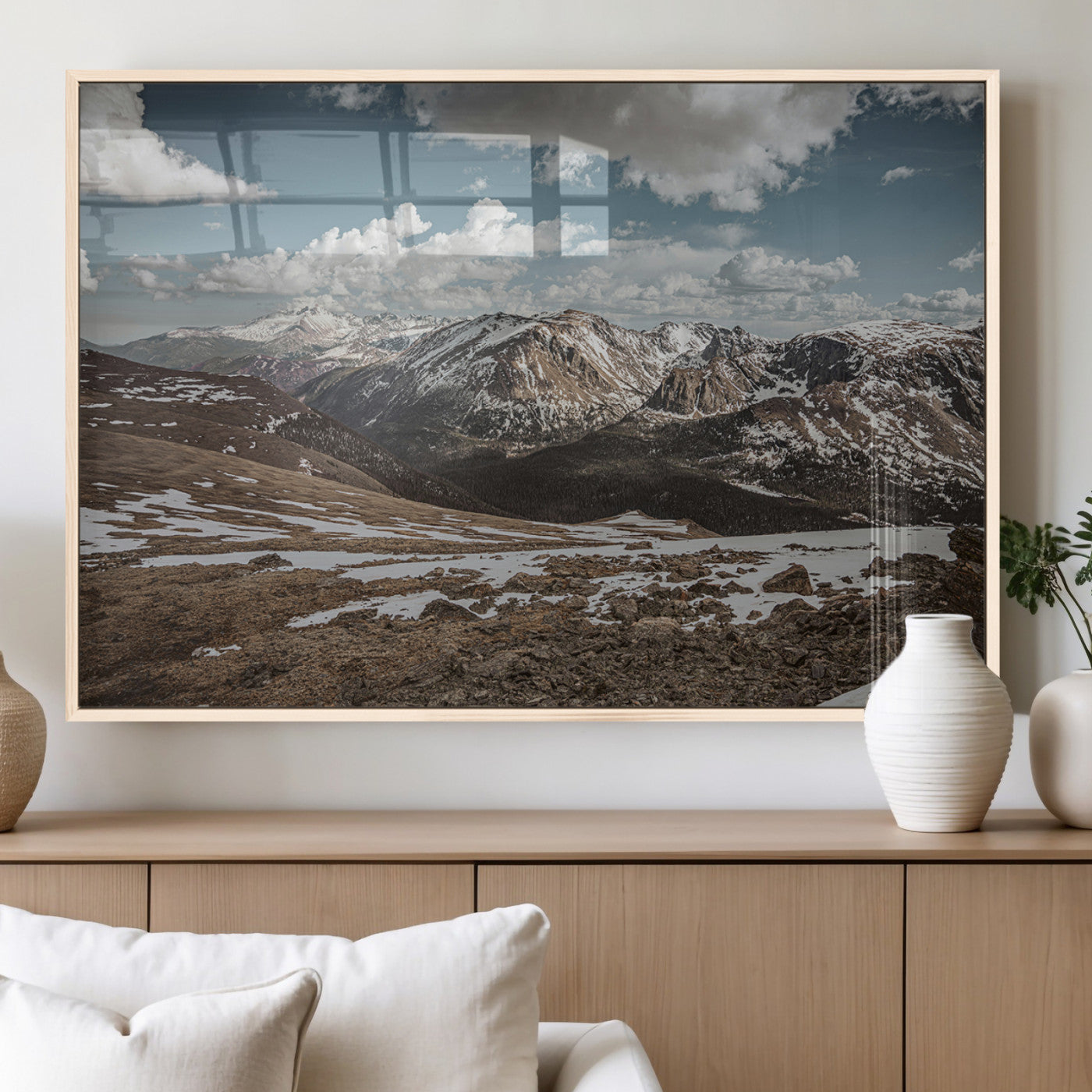 44565953-MGV-FP-36X24-3P_Natural-Mountain Landscape Wall Art Canvas Print – Framed Snowy Peaks Rugged Highlands Nature Scene Artwork for Home Office
