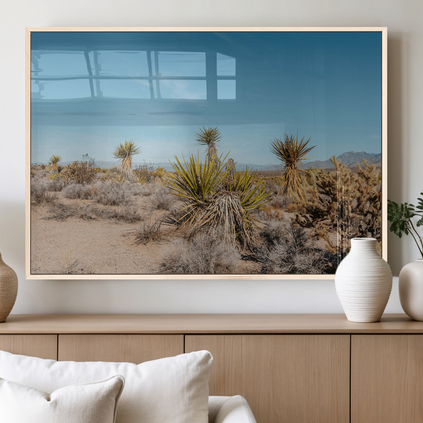 35156165-MGV-FP-36X24-3P_Natural-Joshua Tree Wall Art Canvas Print – Framed Desert Landscape Warm Earth Tones Southwestern Minimalist Artwork for Home, Office