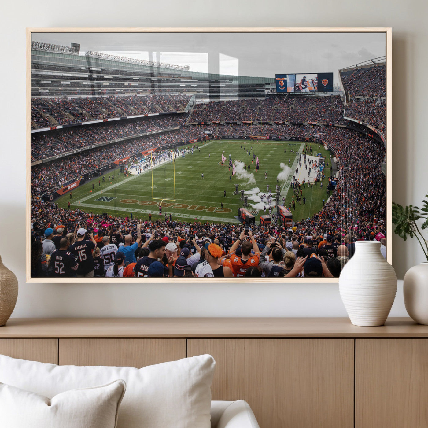 18347149-MGV-FP-36X24-3P_Natural-Chicago Bears Soldier Field Wall Art Canvas Print – Framed Football Stadium Artwork Team Spirit for home, office