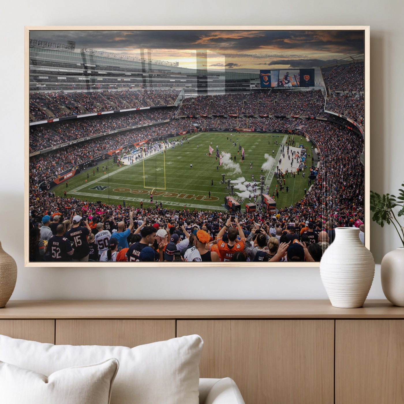 87578930-MGV-FP-36X24-3P_Natural-Chicago Bears Soldiers Field Wall Art Canvas Print – Framed Football Stadium Artwork for Home, Office, Living Room