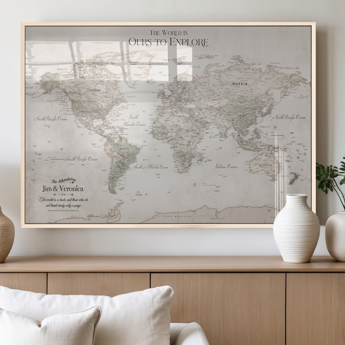 -Personalized Push Pin World Map Wall Art Canvas Print – Custom Framed Travel Tracker Gift for Couples or Family for home, office