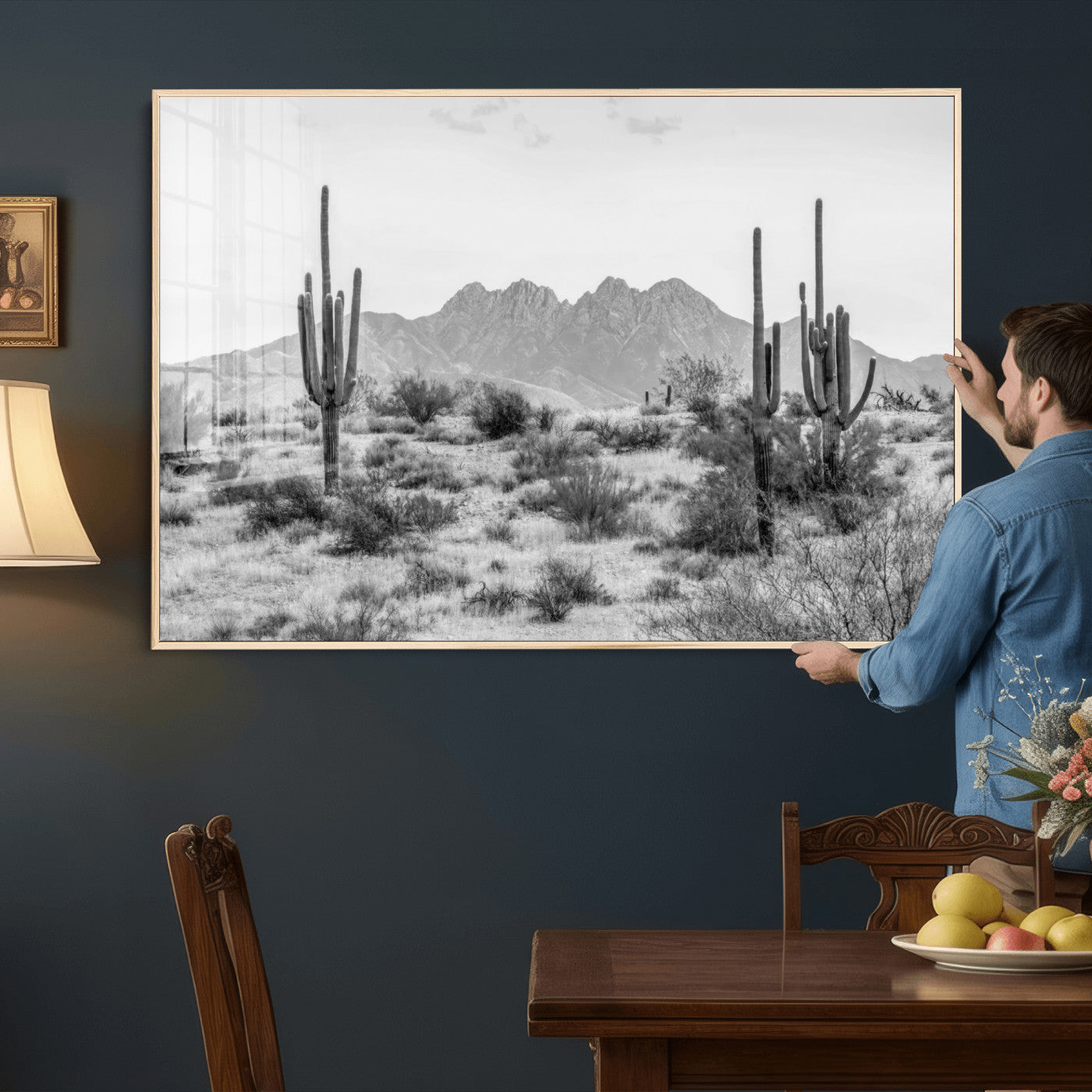 97436PHN-MGV-CV-36X24 - Black White Arizona Desert Canvas Wall Art Cactus Farmhouse Wall Art